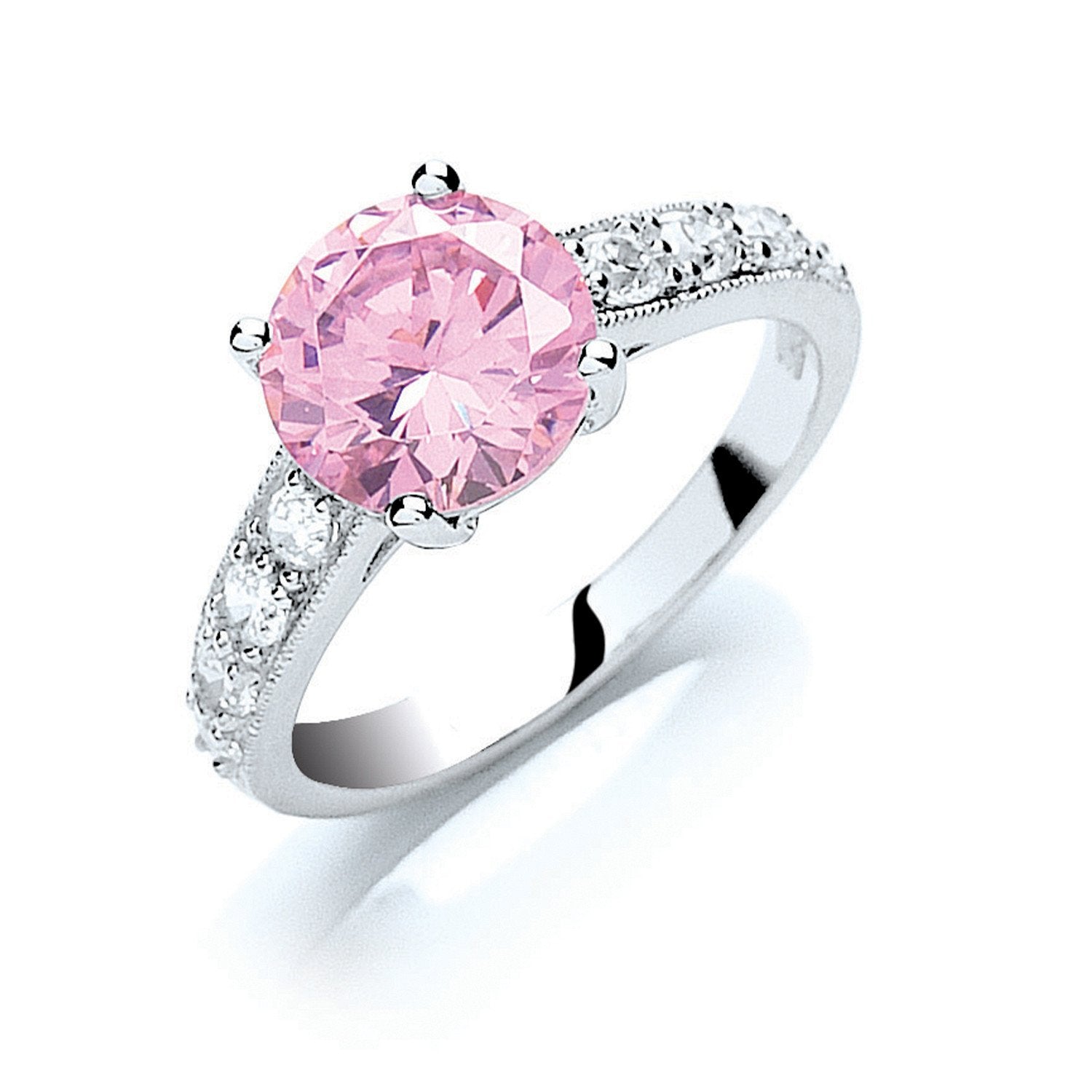 Silver Claw Set Pink Cubic Zirconia Solitaire Ring - Fine Ring - Certified Authentic – Luxury Jewellery by Imperial Ti